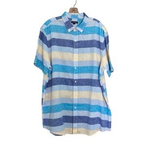 Club Room Striped Linen Blend Button Up Shirt Coastal Beach Blue (Size XL)